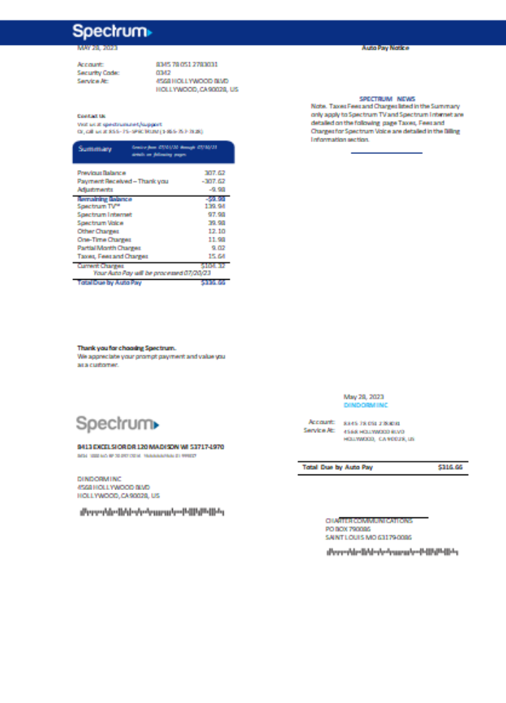 Spectrum utility business bill SCR PSD template